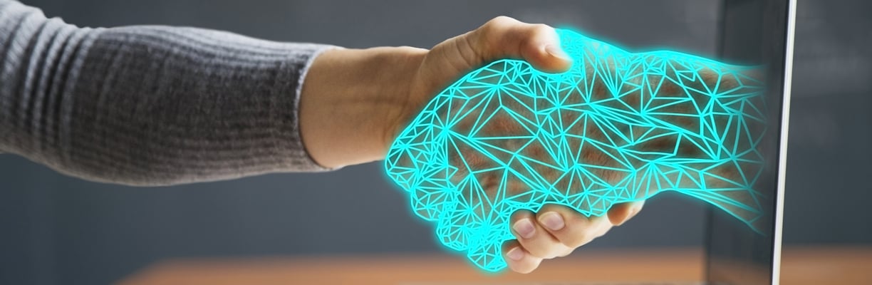 Digital handshake representing technology partnership